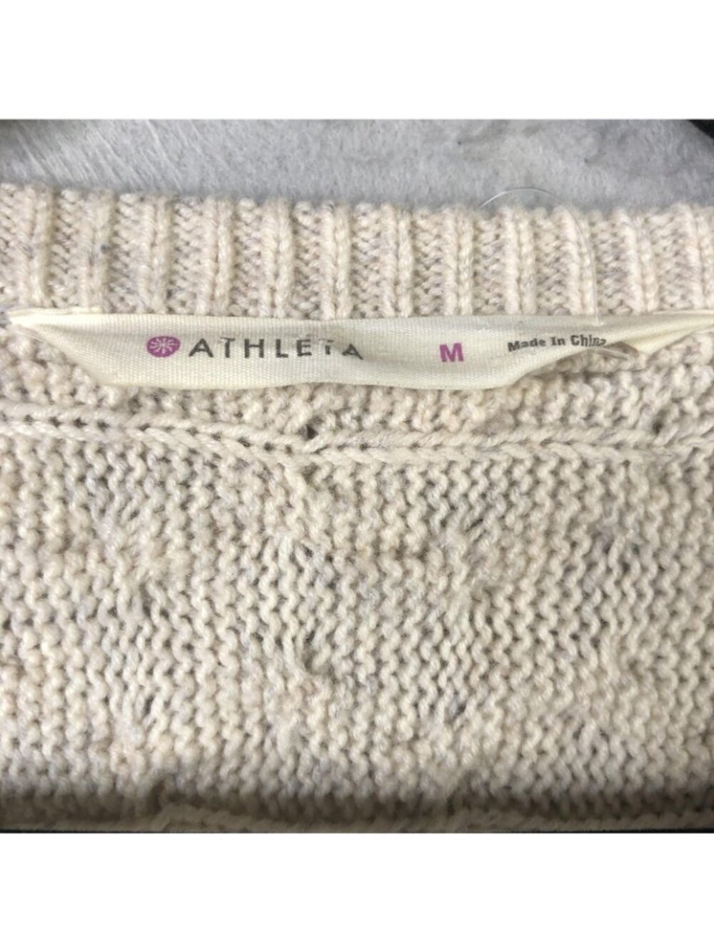 Athleta Sweater Women M Beige Cashmere Cable Knit Quiet Luxury Fisherman Neutral - Picture 3 of 16